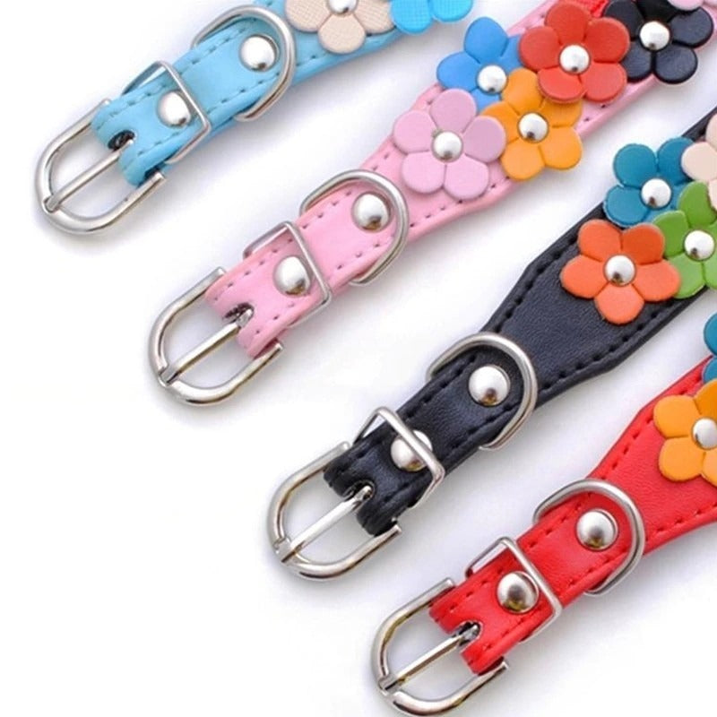 Della Terese Colorful Flowers on Rosy Red Dog Collar Extra Small Gift Packaged