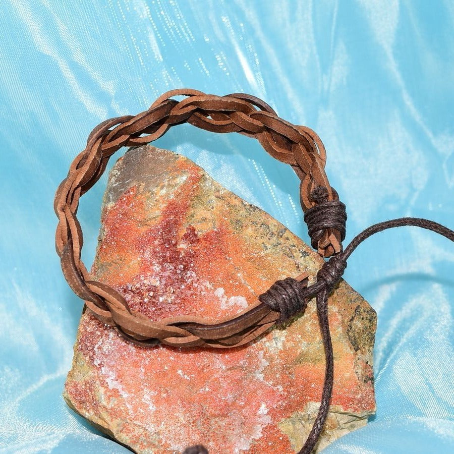 Weathered Celtic Braid Sliding Tie Leather Bracelet Rustic Brown Mens Gift Boxed