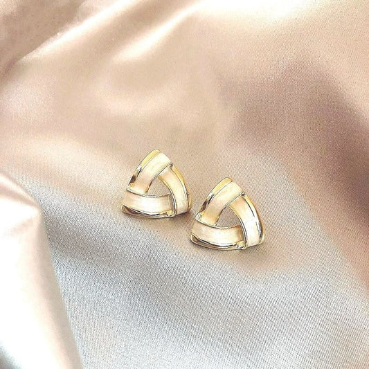 Aspen Artistic Cream White Drip Spun Enamel Open Triangle Earrings