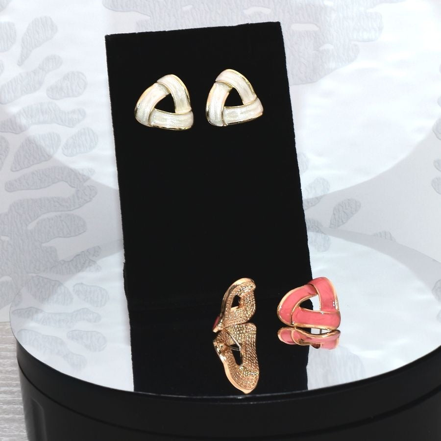 Aspen Artistic Cream White Drip Spun Enamel Open Triangle Earrings