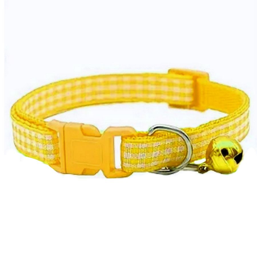 Jamie Jase Yellow Gingham Plaid Bell Accented Cat Collar with Toys Gift Package