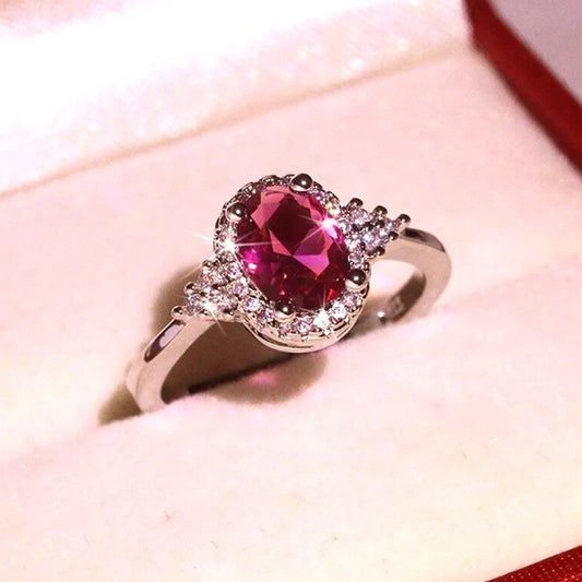 Valentinia Womens Oval Faceted Pink Gemstone Silver Ring Gift Boxed