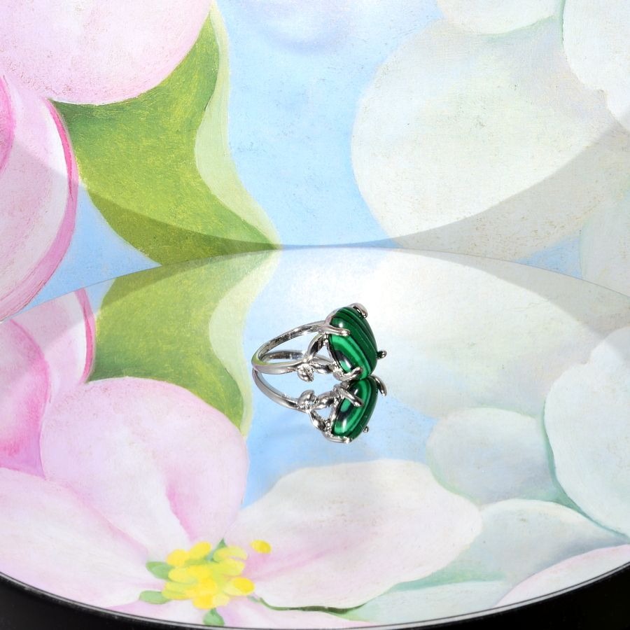 Ayla Artiste Oval Green Malachite Silver Ring Womens Size 7 Gift Boxed