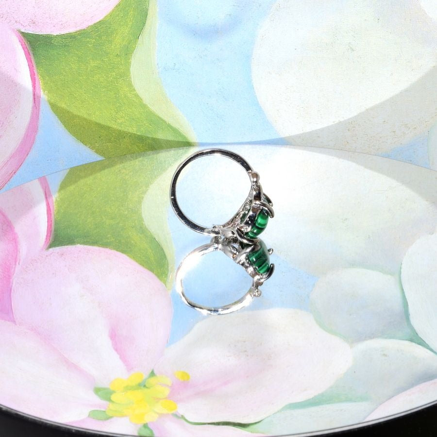 Ayla Artiste Oval Green Malachite Silver Ring Womens Size 7 Gift Boxed