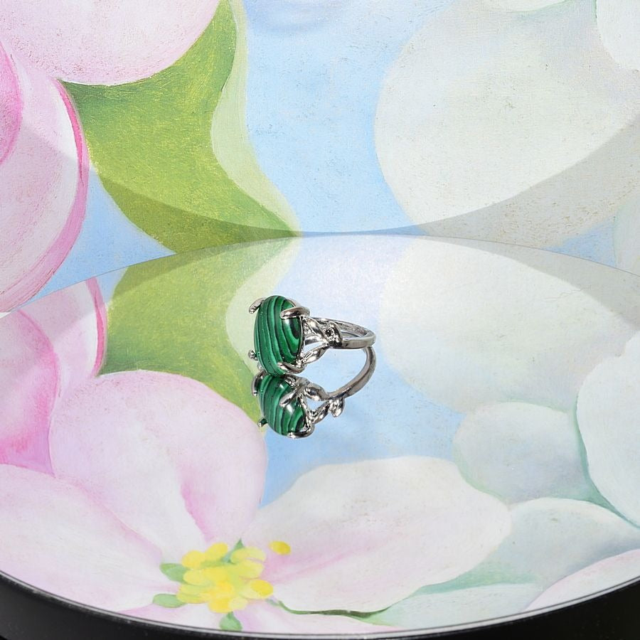 Ayla Artiste Oval Green Malachite Silver Ring Womens Size 7 Gift Boxed