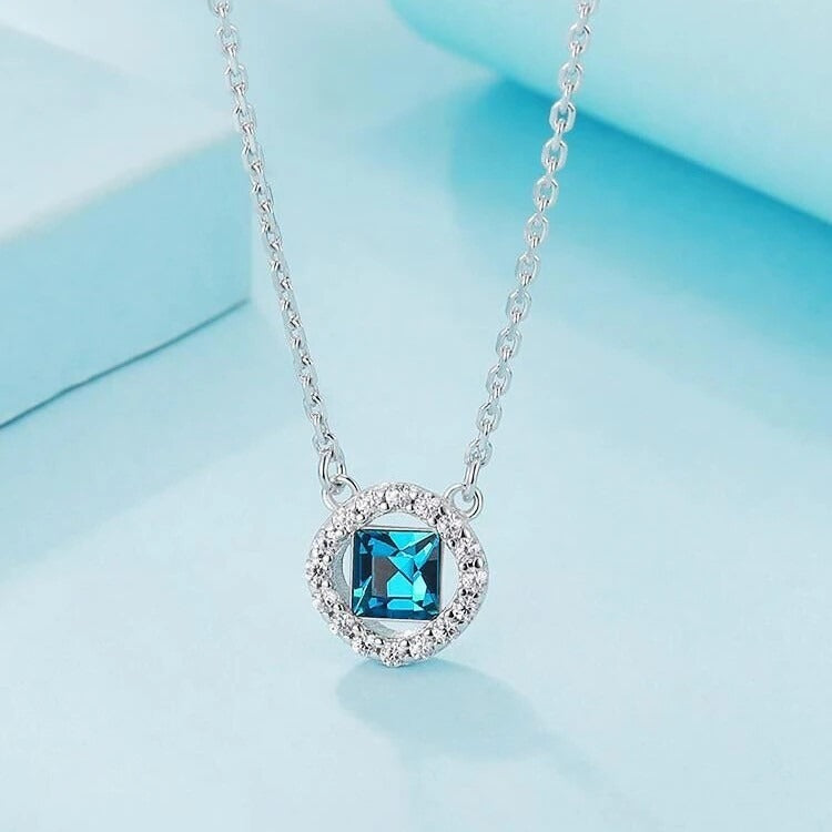 Melissa Ann Topaz Blue Cubic Zirconia Sterling Silver Necklace