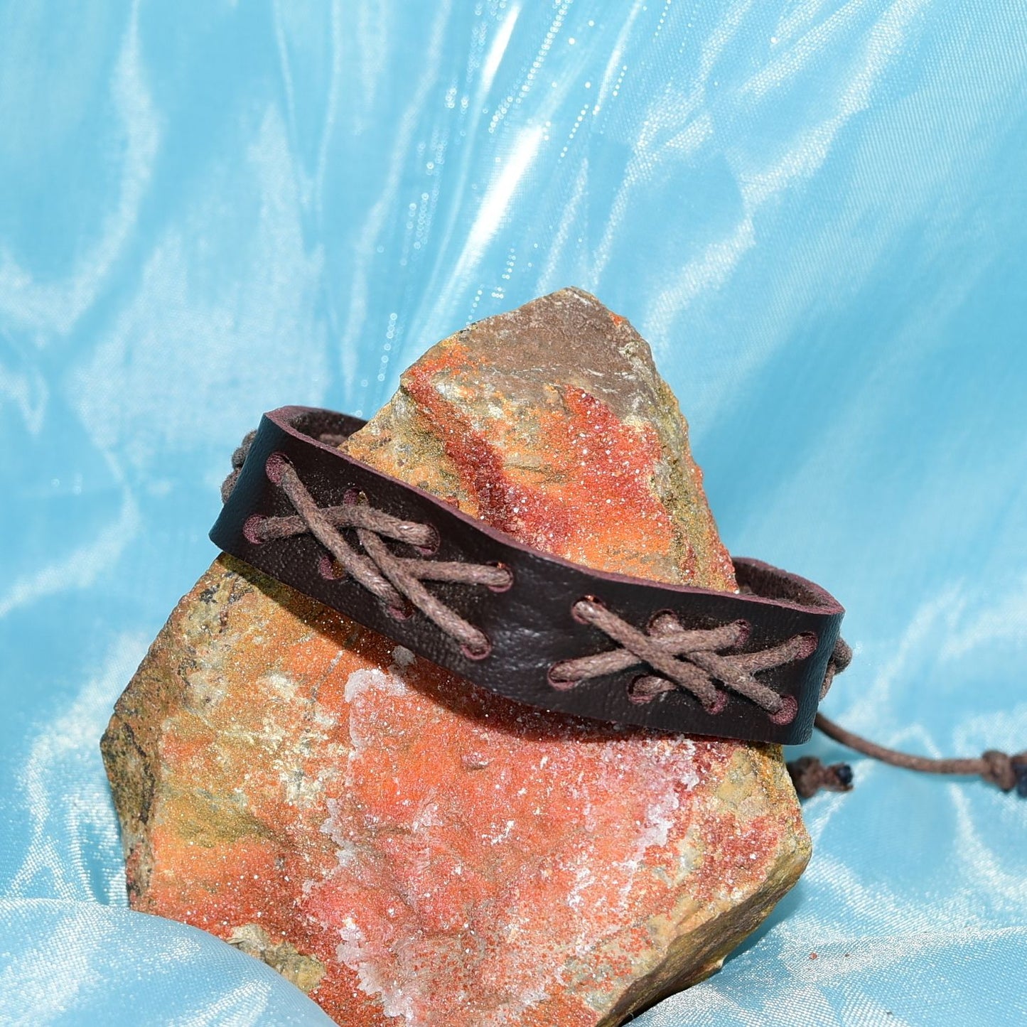 Caz Punch Cross Stitch Leather Bracelet Brown on Brown Gift Boxed