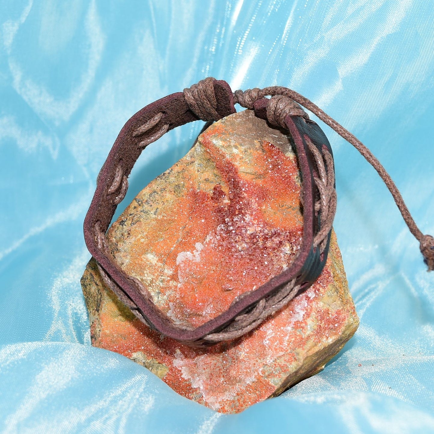 Caz Punch Cross Stitch Leather Bracelet Brown on Brown Gift Boxed