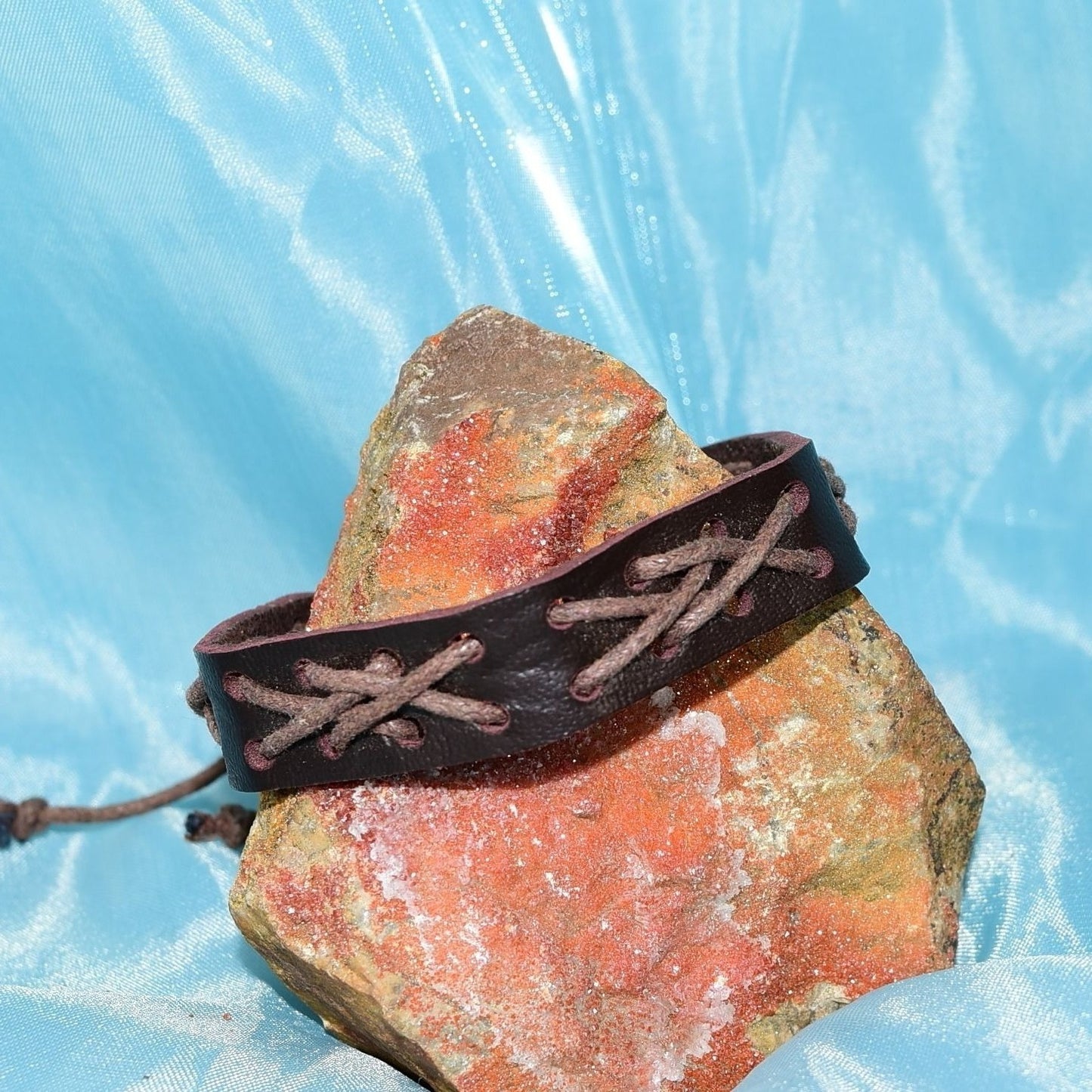 Caz Punch Cross Stitch Leather Bracelet Brown on Brown Gift Boxed