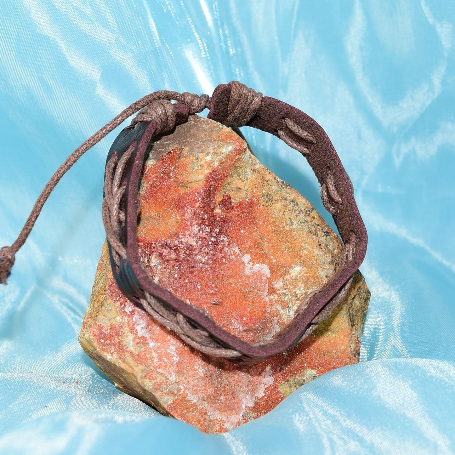 Caz Punch Cross Stitch Leather Bracelet Brown on Brown Gift Boxed