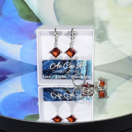Mia Sincerity Red Garnet 925 Sterling Silver Earrings Gift Boxed