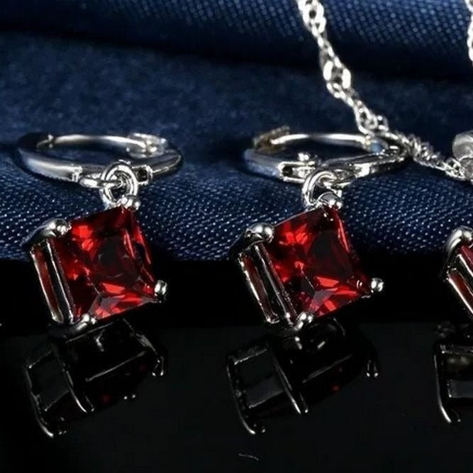 Mia Sincerity Red Garnet 925 Sterling Silver Earrings Gift Boxed