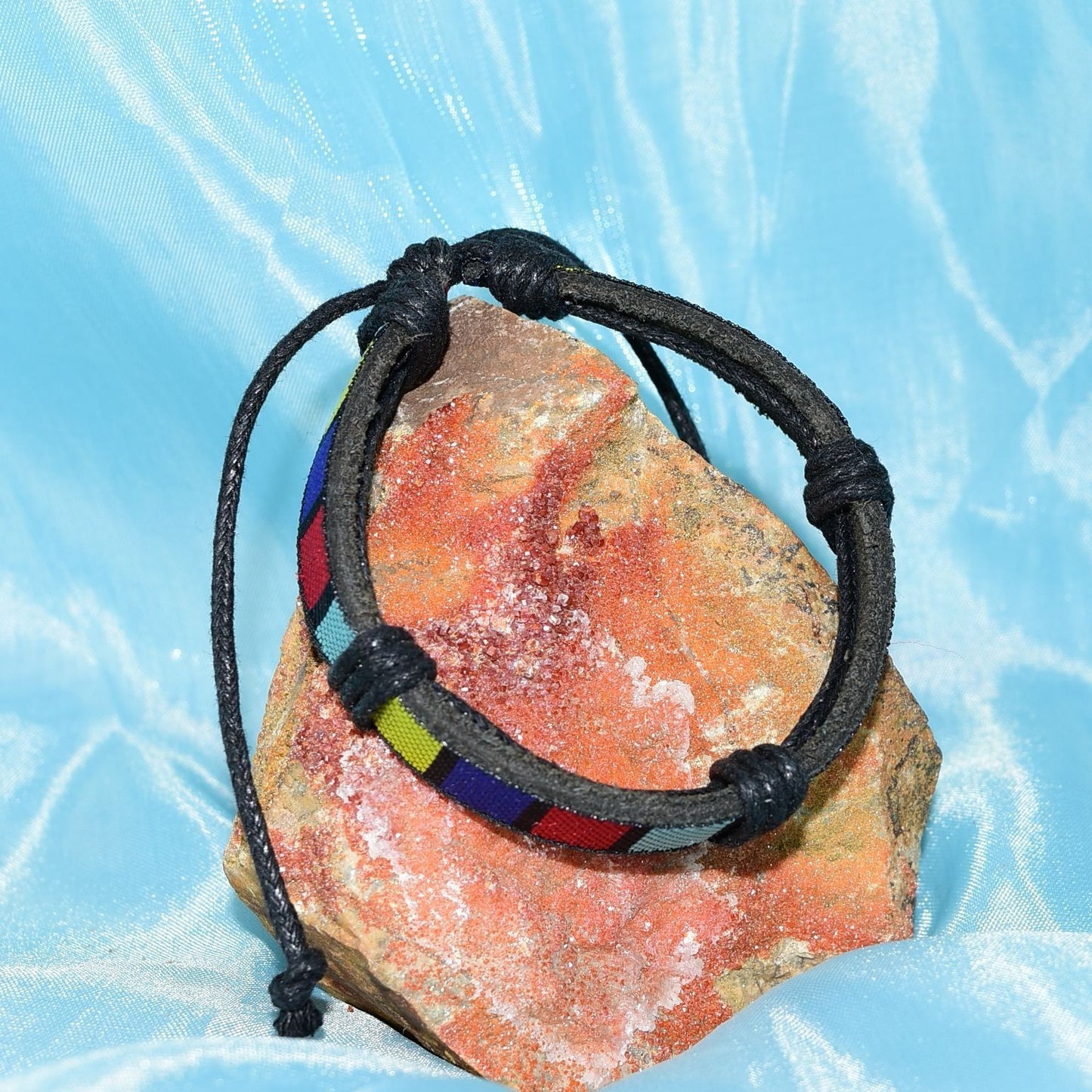 Rey Ribbon Colorblock Tie Bracelet Black Yellow Red Blue Womens Gift Packaged