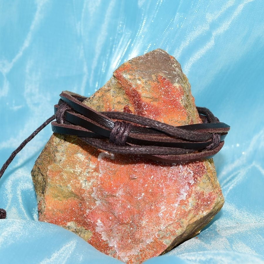 Aubrey Logan Mens Multi Layer Leather Bracelet Brown