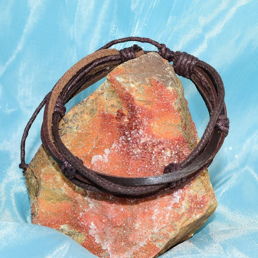 Aubrey Logan Mens Multi Layer Leather Bracelet Brown