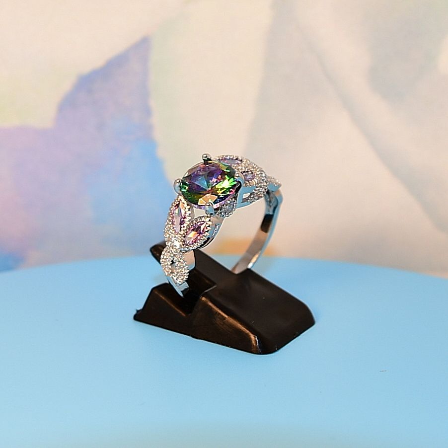 Adilynn Khloe Womens Mystic Topaz Silver Ring