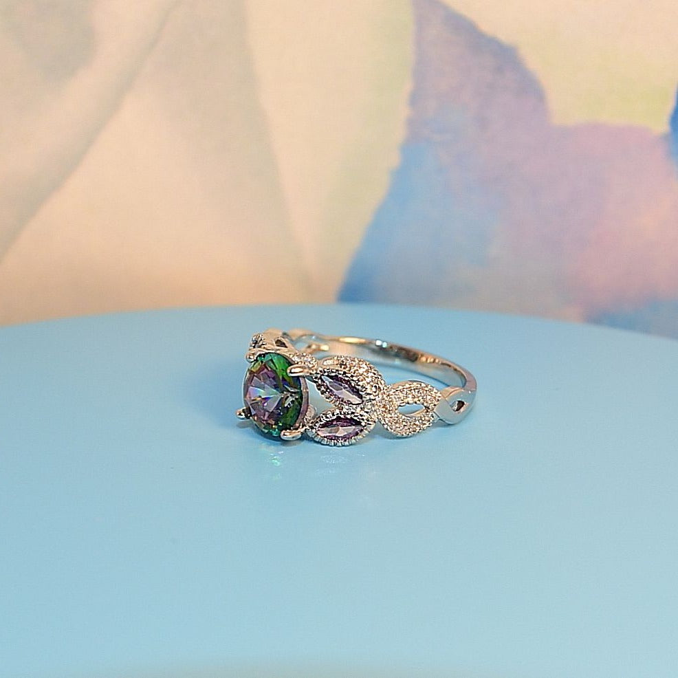 Adilynn Khloe Womens Mystic Topaz Silver Ring