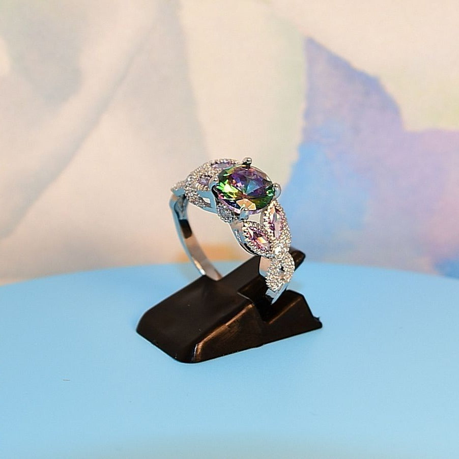Adilynn Khloe Womens Mystic Topaz Silver Ring