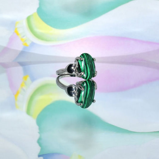 Brynleigh Rae Oval Green Malachite Silver Ring Size 9 Gift Boxed