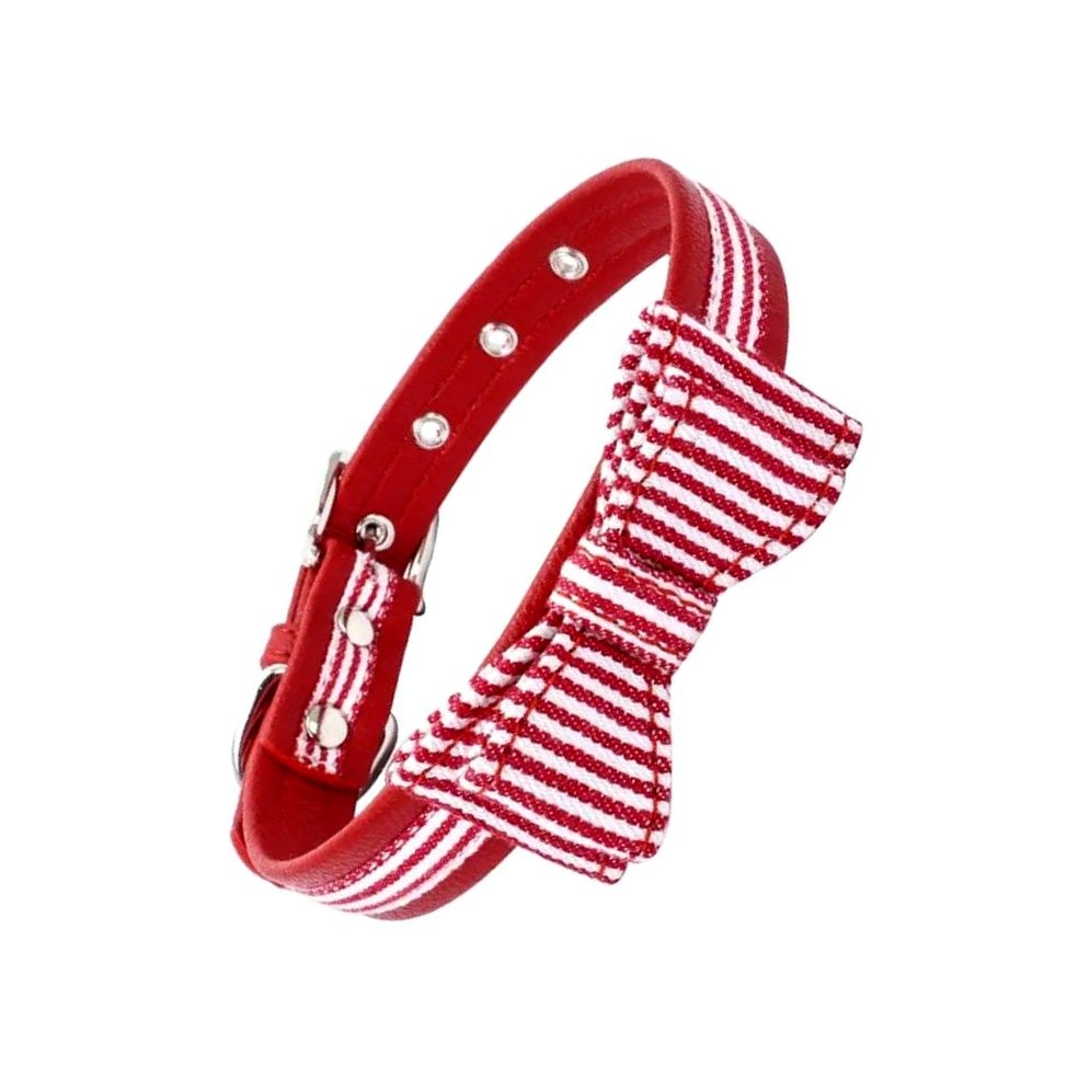 Zachary Saylor Preppy Red Oxford Stripe Bow Tie Dog Collar Large Gift Packaged