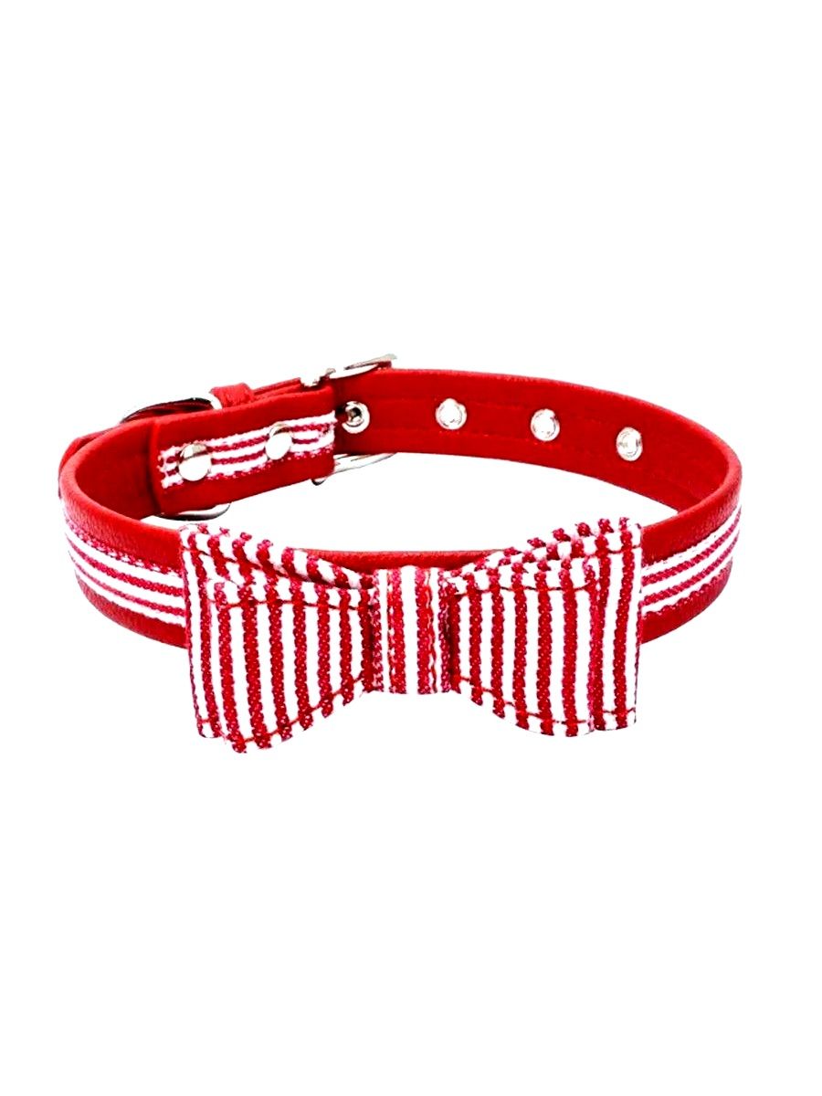 Zachary Saylor Preppy Red Oxford Stripe Bow Tie Dog Collar Large Gift Packaged