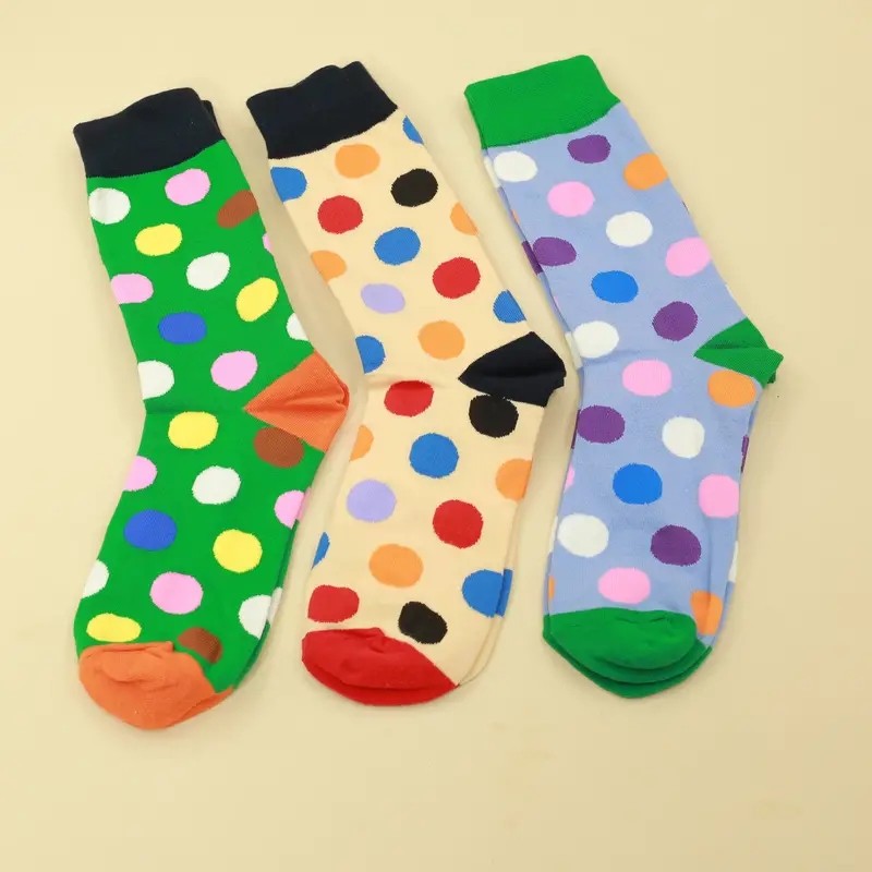 Miley Splash Womens Polka Dot Socks Colorful Dots on Cream Black Heel Red Toe