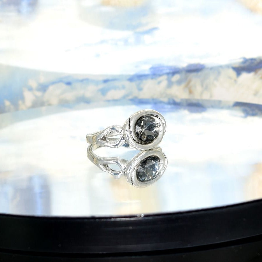 Zalia Oval Modern Silver Ring with Sapphire Gray Colored Crystal Size 8 Gift Box