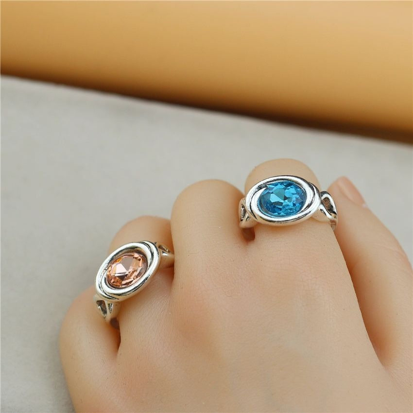 Zalia Oval Modern Silver Ring with Sapphire Gray Colored Crystal Size 8 Gift Box