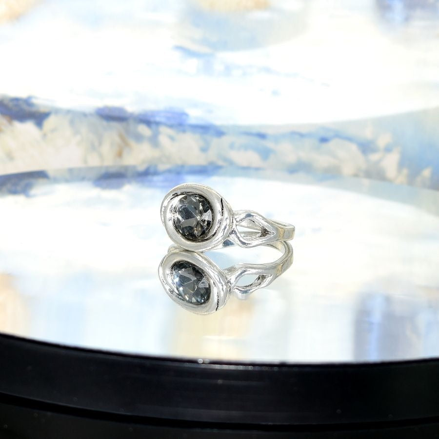 Zalia Oval Modern Silver Ring with Sapphire Gray Colored Crystal Size 8 Gift Box