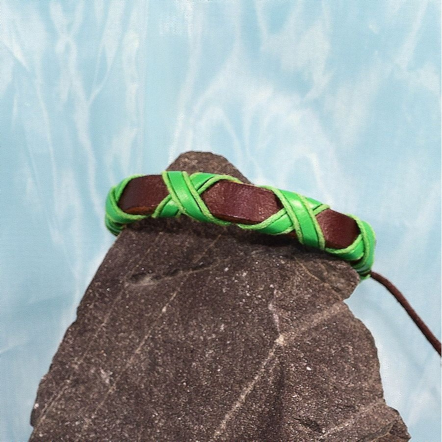 Channii Criss Cross Green Sliding Tie Leather Bracelet Gift Packaged