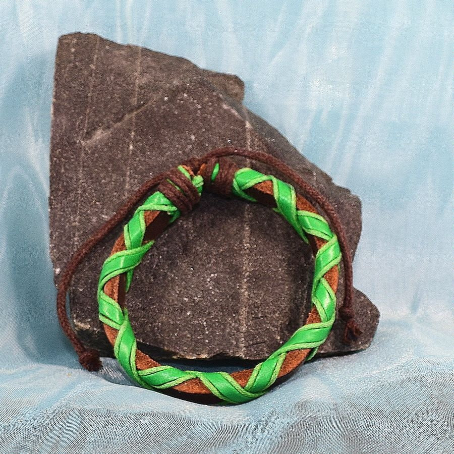 Channii Criss Cross Green Sliding Tie Leather Bracelet Gift Packaged
