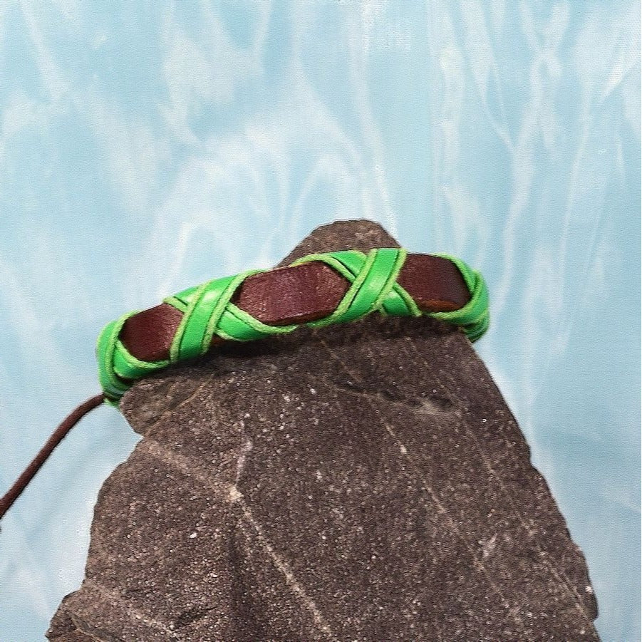 Channii Criss Cross Green Sliding Tie Leather Bracelet Gift Packaged