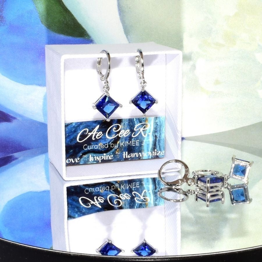 Mia Sincerity Blue Sapphire 925 Sterling Silver Earrings Gift Boxed