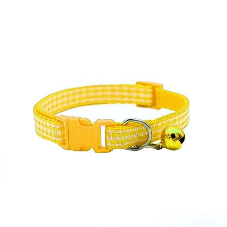 Jamie Jase Yellow Gingham Plaid Bell Accented Cat Collar with Toys Gift Package
