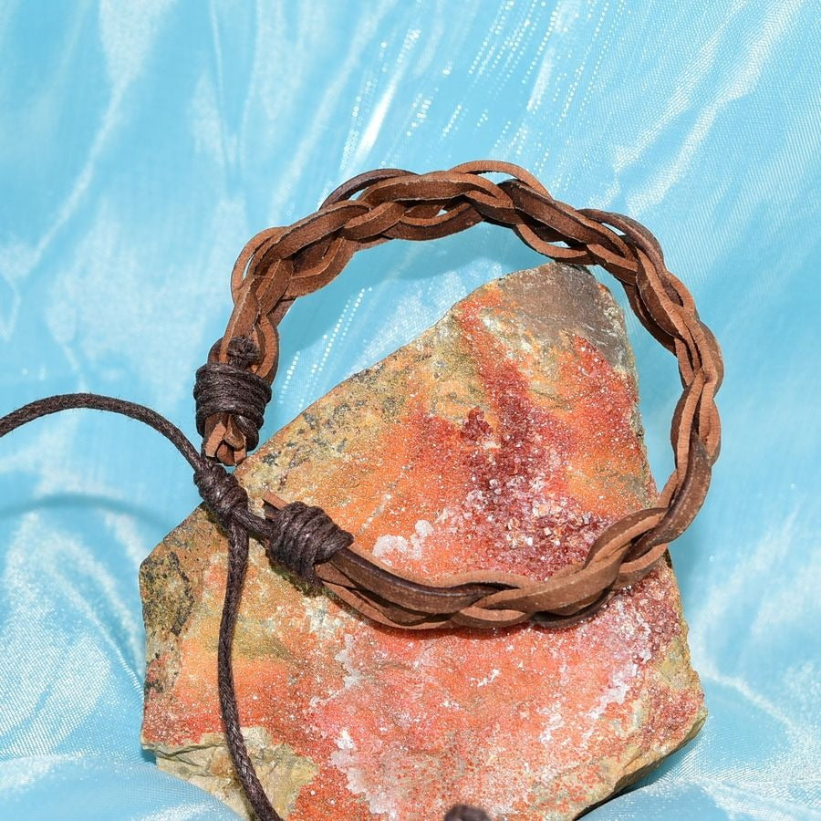 Celtic Braid Weathered Slide Tie Leather Bracelet Rustic Brown Gift Ready