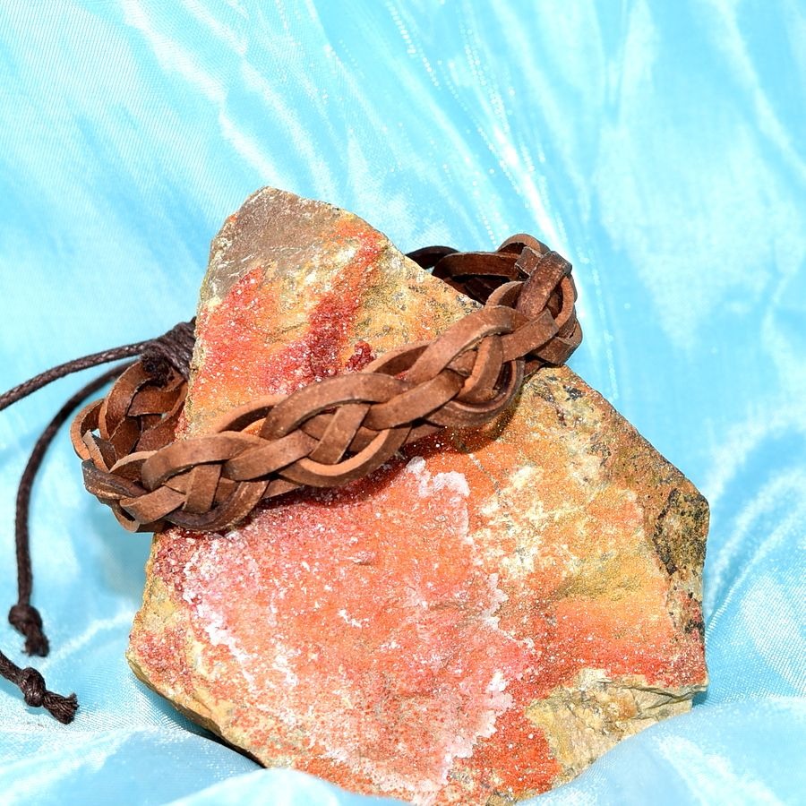 Celtic Braid Weathered Slide Tie Leather Bracelet Rustic Brown Gift Ready