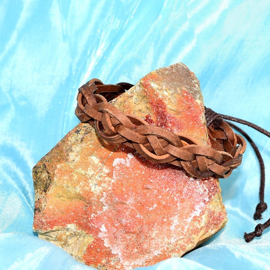 Celtic Braid Weathered Slide Tie Leather Bracelet Rustic Brown Gift Ready