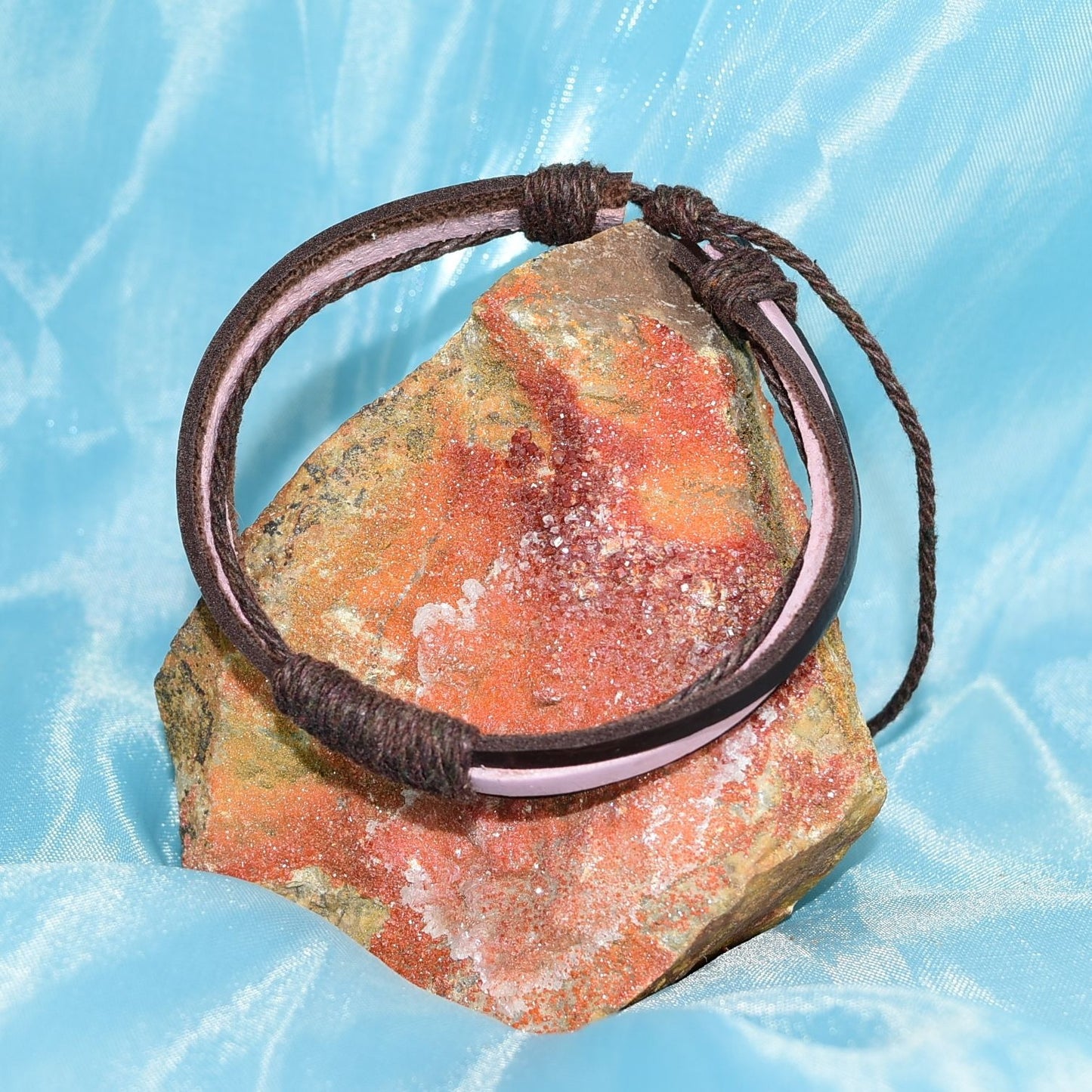 Skye Lane Hemp Accent Boho Tie Leather Bracelet Brown Pink Unisex Gift Boxed