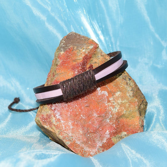 Taylor Lee Hemp Accent Boho Tie Leather Bracelet Brown Pink Gift Packaged