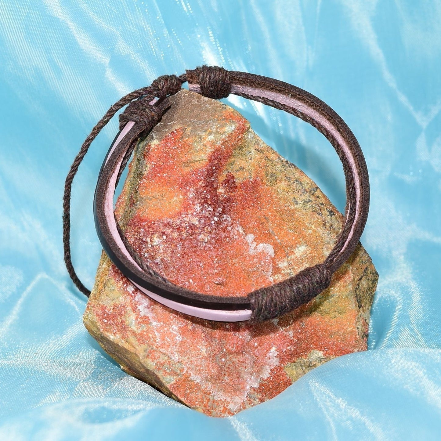 Taylor Lee Hemp Accent Boho Tie Leather Bracelet Brown Pink Gift Packaged