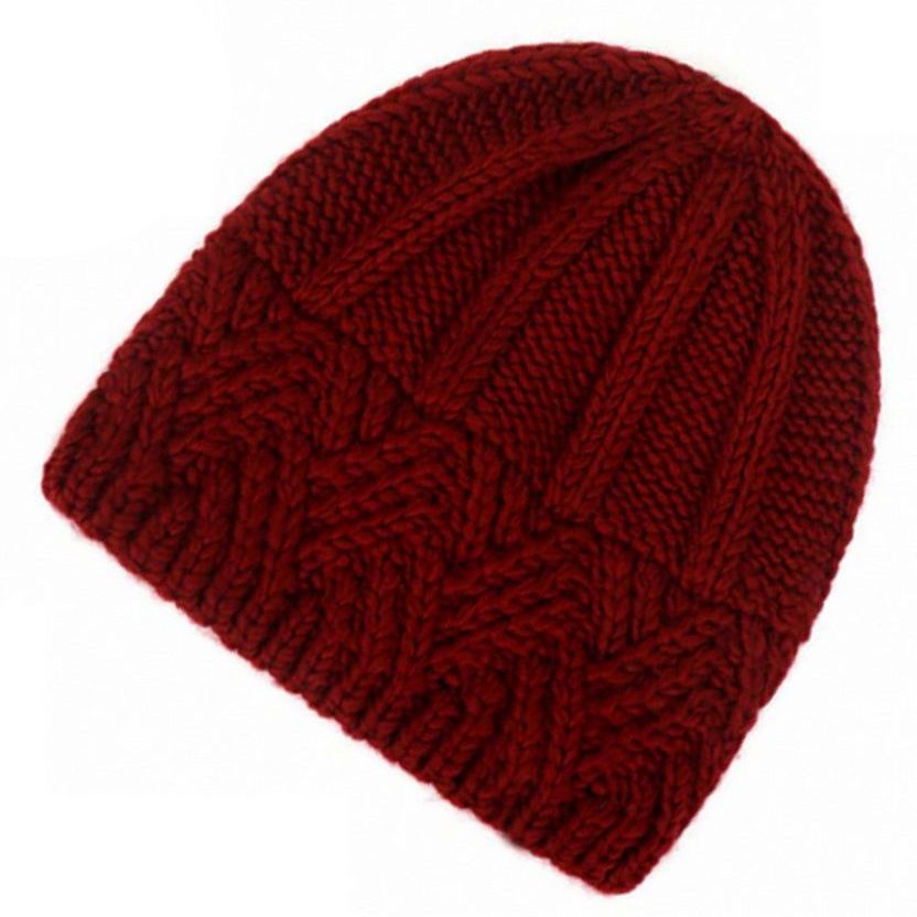 Whitney Wine Red Crochet Knit Beanie and Mountain Pin Set Gift Packaged