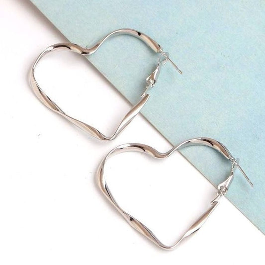 Silver Open Heart Paislee Lauren Large Twisted Hoop Earrings
