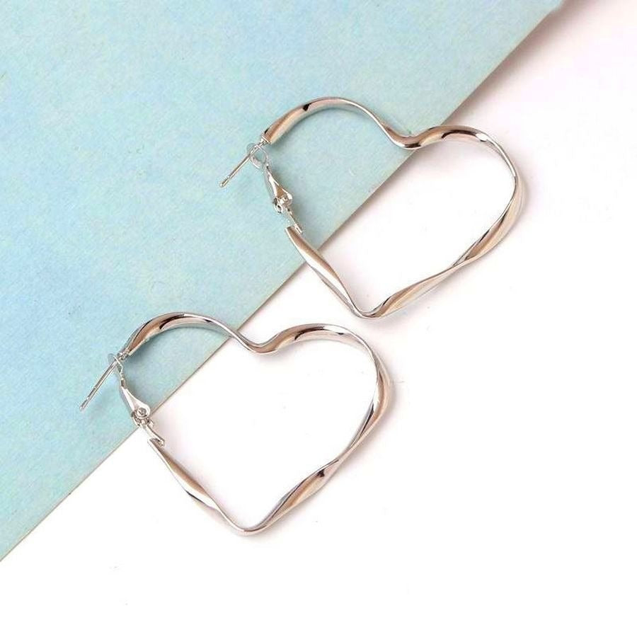 Silver Open Heart Paislee Lauren Large Twisted Hoop Earrings