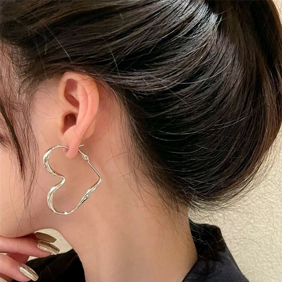 Silver Open Heart Paislee Lauren Large Twisted Hoop Earrings