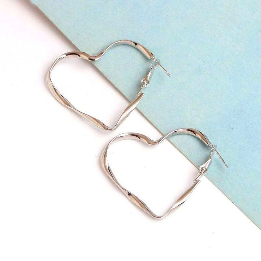 Silver Open Heart Paislee Lauren Large Twisted Hoop Earrings
