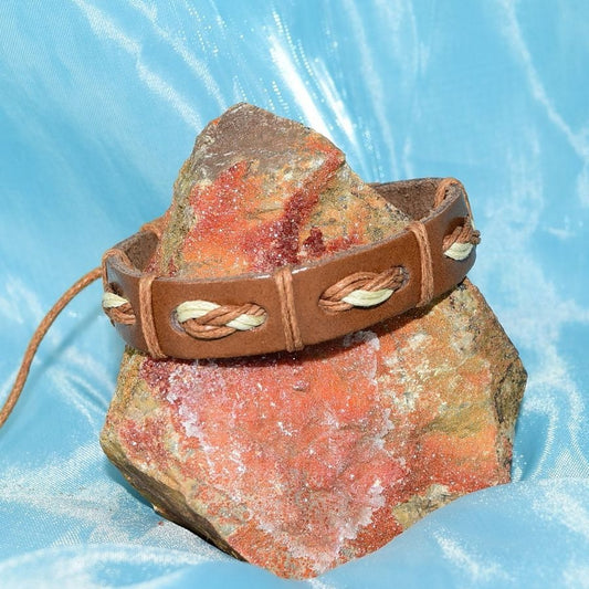 Malik Punch Weave Hemp Leather Bracelet Light Brown Tan Gift Packaged