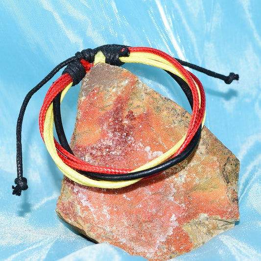 Roja Amarilla Multi Layer Leather Bracelet Black Red Yellow Unisex Gift Packaged