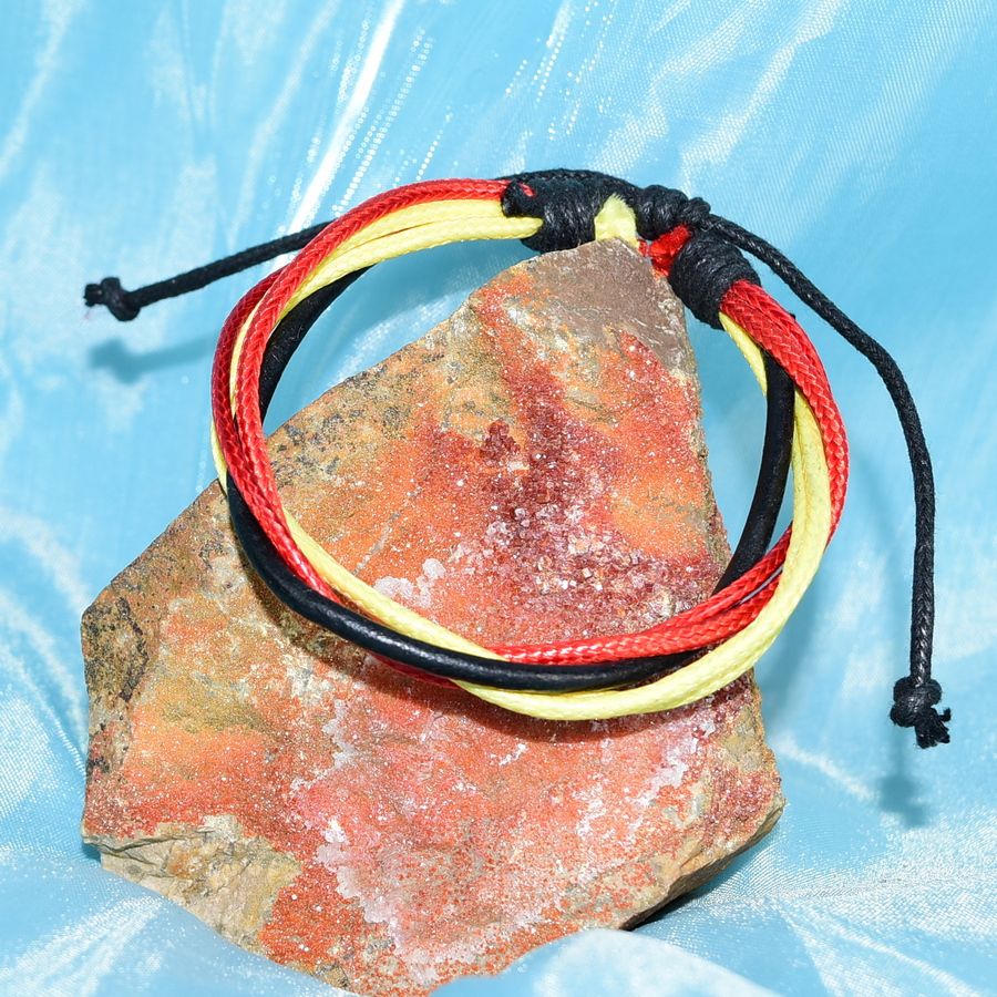 Roja Amarilla Multi Layer Leather Bracelet Black Red Yellow Unisex Gift Packaged