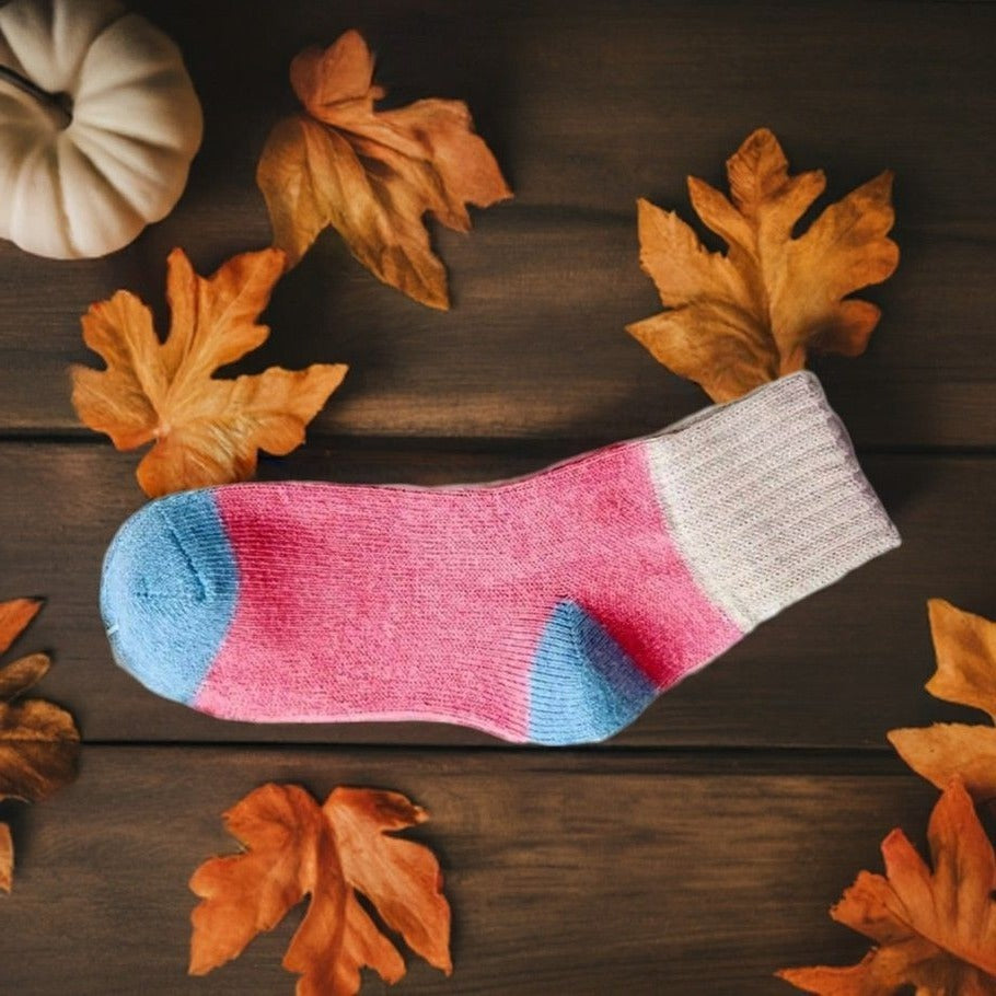 Chelsea Womens Colorblock Crew Socks Pink with Blue and Beige Gift Packaged
