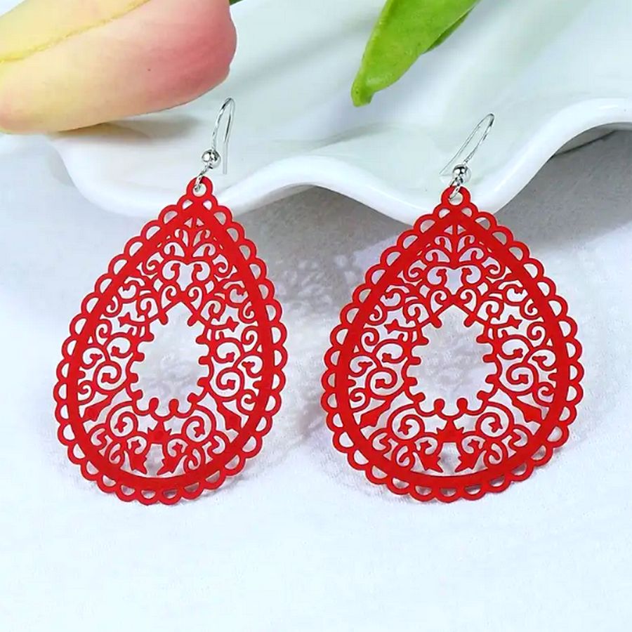 Ophelia Filigree Teardrop Water Drop Dangle Earrings Sweet Red Gift Packaged